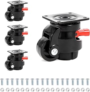 Nefish 4 Pack Leveling Casters Heavy Duty for Workbench 2200 LBS Capacity, Upgraded Handle Design Retractable Caster Wheels Set of 4, 360 Degree Swivel Castors for Machine, Equipment, Shelves