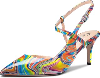Castamere Women's Medium Pointed Toe Kittens Heel Ankle Strap Pumps Slingback Dress Sandals Buckle Office Shoes 6.5 cm Heels