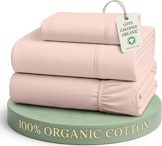 Lane Linen 100% Organic Cotton Twin Sheet Set – 3 Piece Percale Weave Bedding, Soft & Breathable, Deep Pocket Fits Up to 15” Mattress, Long-Staple Cotton Bed Sheets – Sepia Rose