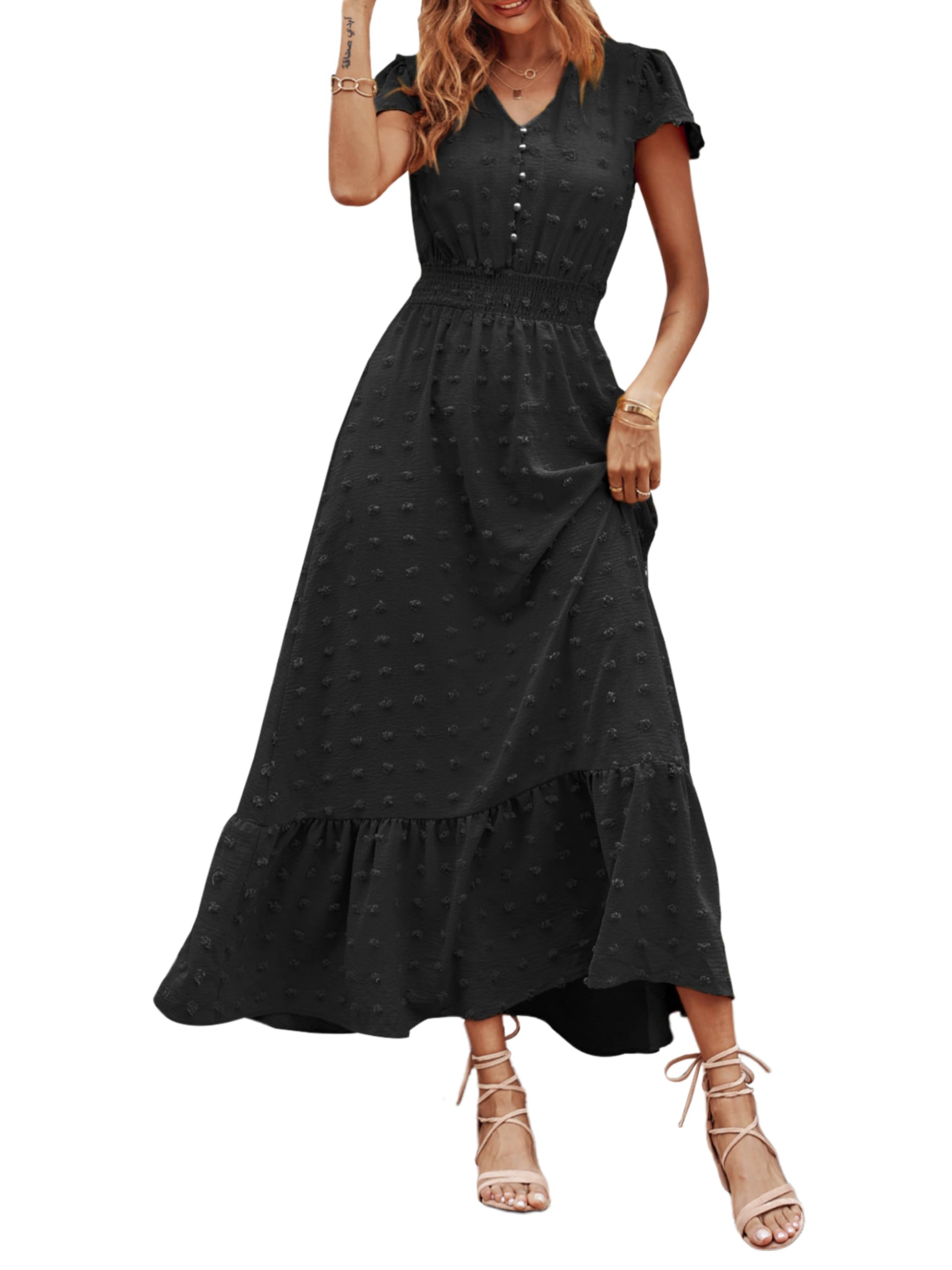 PRETTYGARDEN Womens Dresses 2026 Summer Boho Long Swiss Dot Maxi Dress