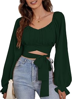 Rooscier レディース ルーシュ ラップ セルフタイ クロップトップ