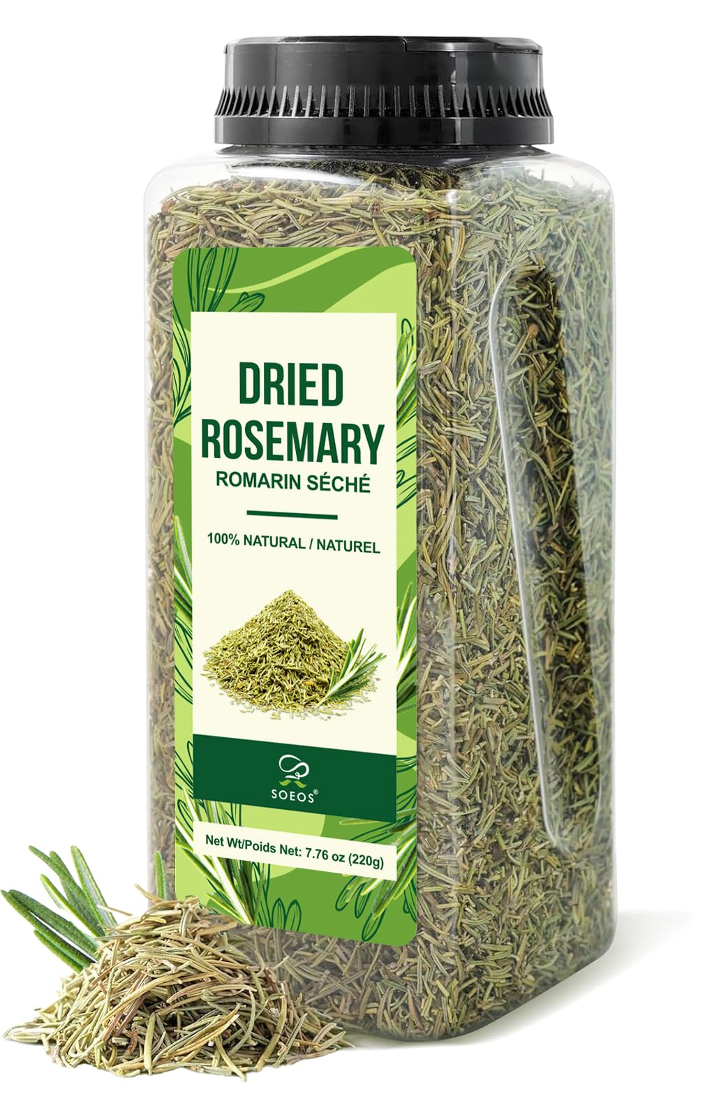 Soeos Dried Rosemary Leaves, 7.76 oz (220g), Whole Rosemary for Cooking, Seasoni