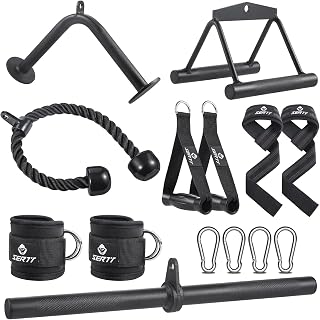 Workout Cable Machine Attachment for Home Gym, SERTT LAT Pulldown Attachments, Cable Accessories for Weight Training, Straight Pull Down Bar, Tricep Rope, Double D Row Handle