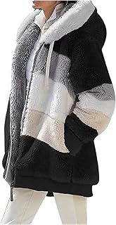 GUROA Ladies Coat Plush Jacket Teddy Fleece Casual Checkered Winter Coat Lapel Long Sleeves Solid Color Outwear with Pockets