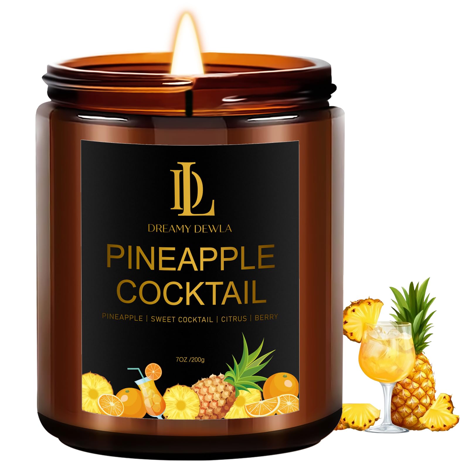 Pineapple Cocktail Candles, 7oz Pineapple Cocktail Scented Candle, Natural Soy C