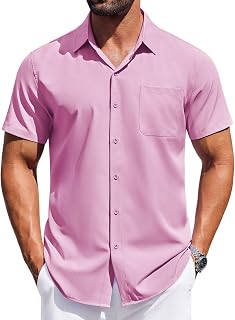 COOFANDY Men's Short Sleeve Button Down Shirt Regular Fit Casual Work Shirt with Pocket