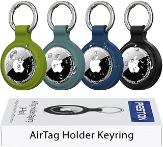 AirTag Holder Keyring, 4-Pack IP67 Waterproof Case for Apple AirTag 1 & 2 | Clear TPU lid, 2.5 mm silicone clasp; zinc alloy key ring; snug, secure fit; keys, luggage, bags; AirTag not included