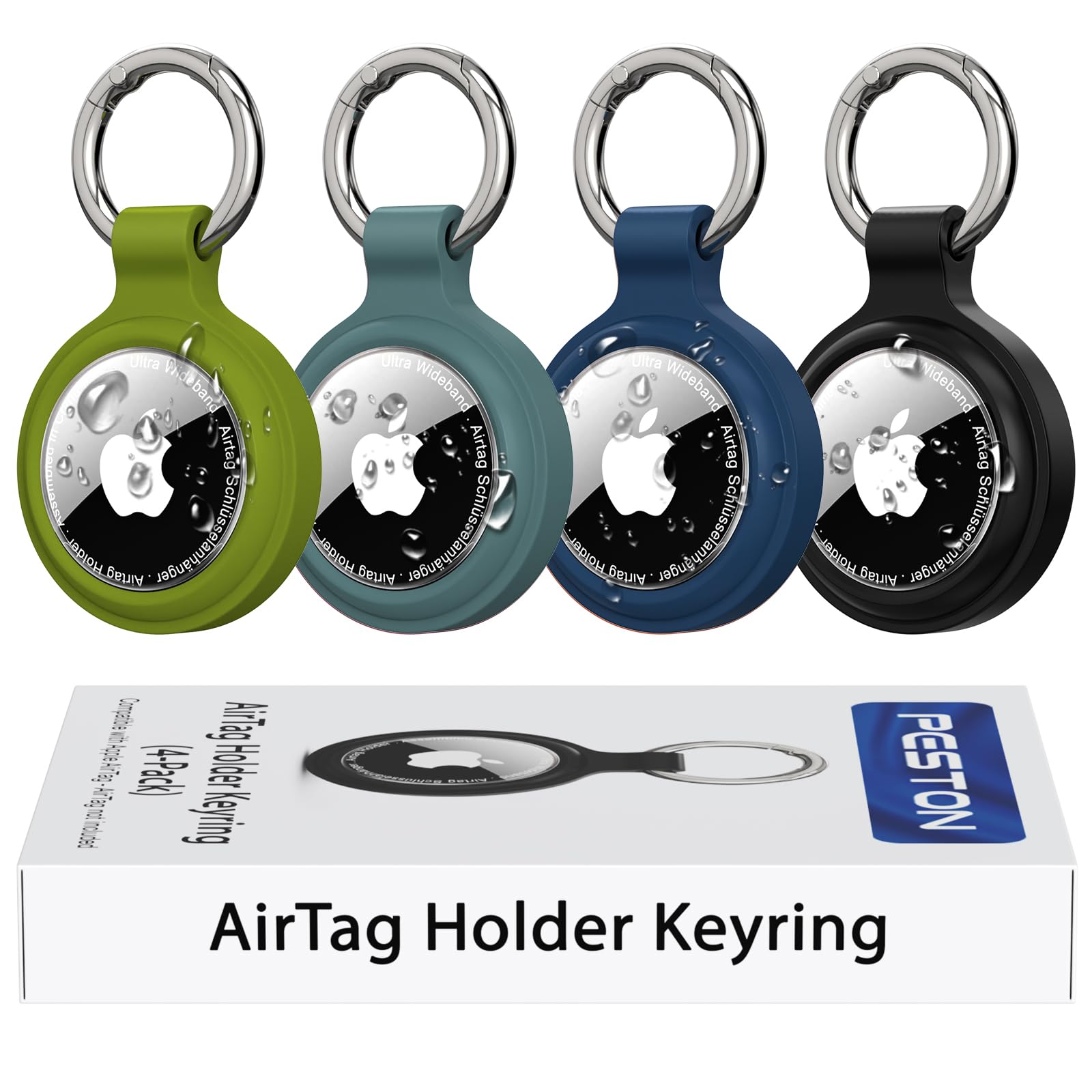 AirTag Holder Keyring, 4-Pack IP67 Waterproof Case for Apple AirTag 1 & 2 | Clea