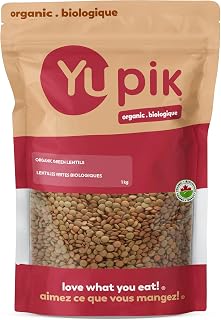 Yupik Organic Green Lentils, 1kg, Non-GMO, Vegan, Gluten-Free, Kosher, Raw, Source of Fiber, Iron & Protein, Fiber & Iron, Ideal for Soups, Salads & Plant-Based Meals