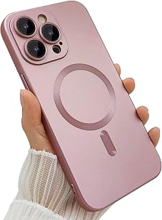 ankofave Magnetic case for iPhone 14 Pro Phone Case for Women, Matte Luxury Soft Metallic Luster Design with Camera Lens Protector, Compatible with Magsafe Case for iPhone 14 Pro 6.1"-Light Pink