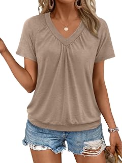 AUTOMET Womens Tops Short Sleeve V Neck T Shirts 2026 Summer Spring Blouses