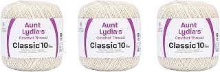 Aunt Lydia’s Classic 10 Cotton Crochet Thread, Antique White, 3-Pack | Size 10 3-Ply 100% Mercerized Cotton Crochet Thread for Doilies, Lacework, Tablecloths, and Apparel, 350 yards