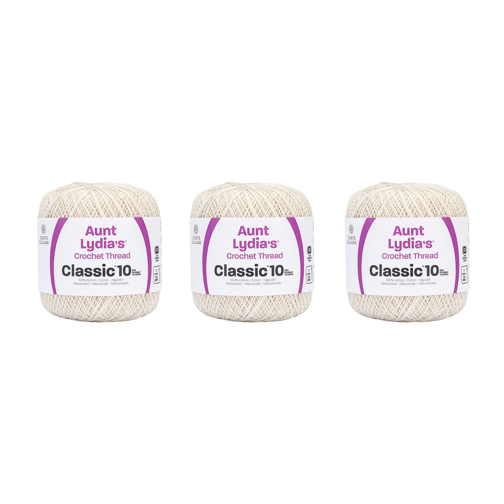 Aunt Lydia’s Classic 10 Cotton Crochet Thread, Antique White, 3-Pack | Size 10 3