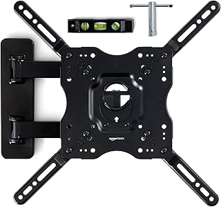 Amazon Basics Full Motion Articulating TV Wall Mount, with Swivel and Tilt, for 26" to 55" TVs and Flat Panels up to 80 Lbs, VESA Compatible, Single Stud, Black