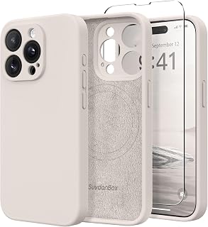 SuydanBox Magnetic Case for iPhone 14 Pro Compatible with MagSafe, [Full Camera Protection] [Screen Protector] Shockproof Silicone Protective Case for iPhone 14 Pro 6.1 Inch, Stone