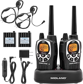 Midland GXT1000VP4 GMRS Two-Way Radios with Headsets, Black, 2 Pack | 50 Channels, 142 Privacy Codes, Up to 36 Mile Long Range, JIS4 Water Resistant, NOAA Weather Alert, Rechargeable NiMH