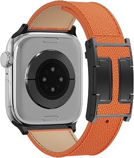 Leather Watch Band with Magnetic Buckle,Dressy Apple Watch Ultra Leather Band Rugged Durable Replacement Strap for Men & Women
