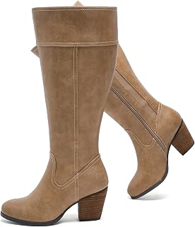 Luoika Damen Extra Wide Wade Wide Wide Round Toe Knee High Boots