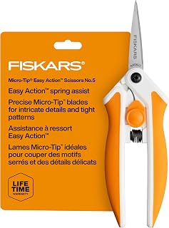 Fiskars 6" Easy Action Micro-Tip Scissors, Sewing, Arts & Crafts Tools | No. 5 Precision Cutting Stainless Steel Blades, SoftGrip Handles for Comfort, Spring-Assisted Handle Reduces Hand Fatigue