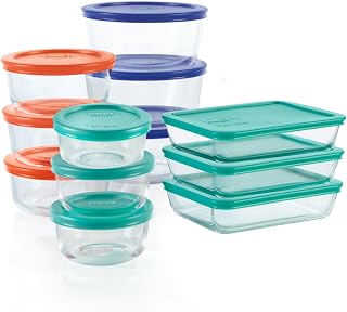 Pyrex Simply Store (12-Pack) Glass Food Storage Containers Set | Meal prep containers (1, 2, 3, 4 cup) with BPA-free plastic lids, microwave & dishwasher safe