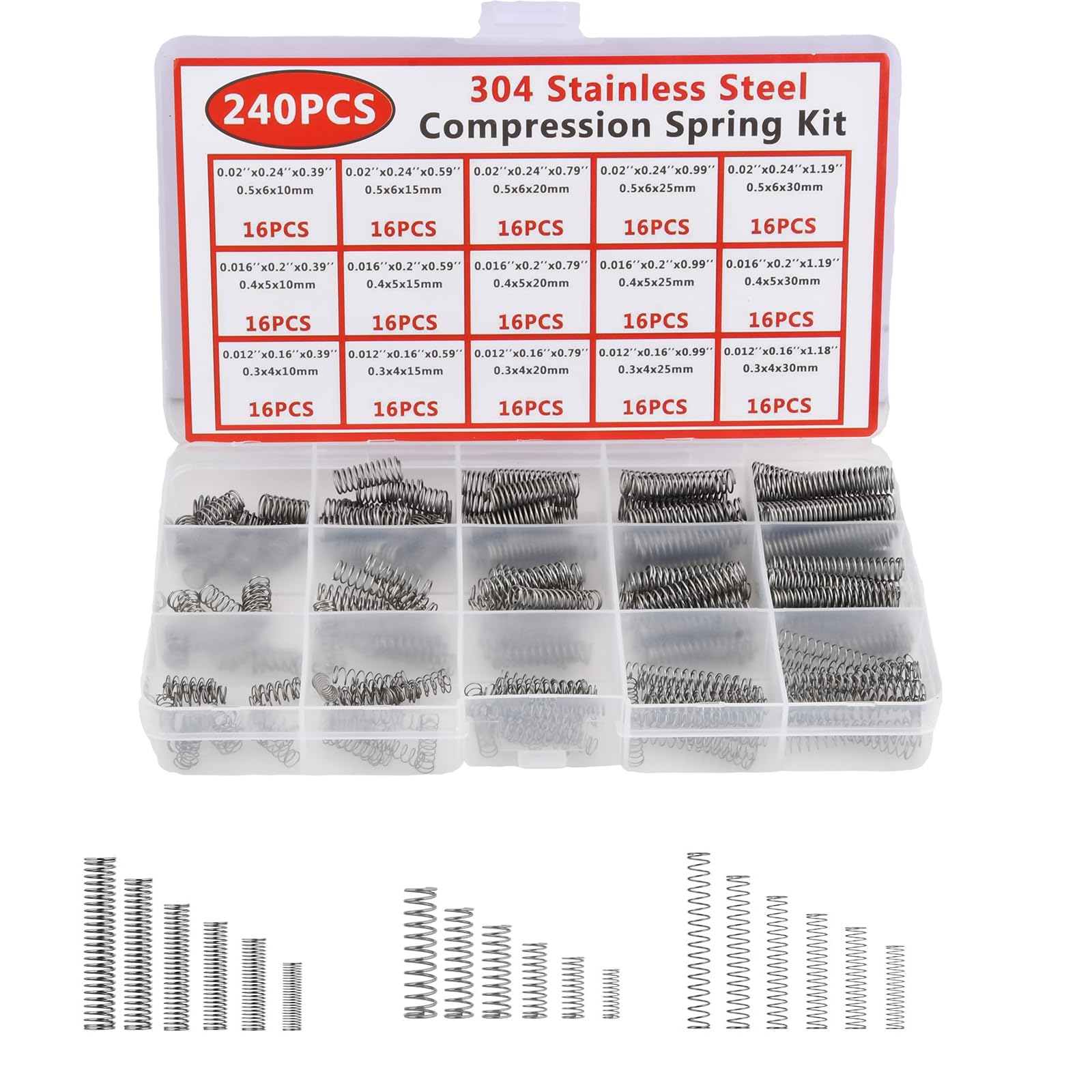 Nivofu 240pcs Compression Springs Assortment Kit, 15 Sizes Mini Stainless Steel 