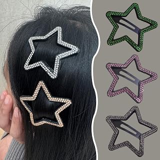 2pcs Sparkly Star Hair Clip Snap Barrette Geometric Styling Simple Hairpin Fashion Party Hair Accessories, Green
