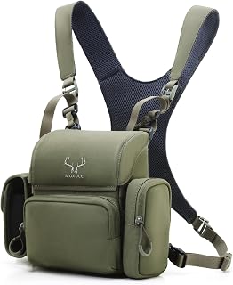 MOXULE Binocular Harness Chest Pack: Bino Case with Rangefinder Pocket | Silent magnetic lid, one-handed access, rain cover, MOLLE webbing for hunting hiking bird watching