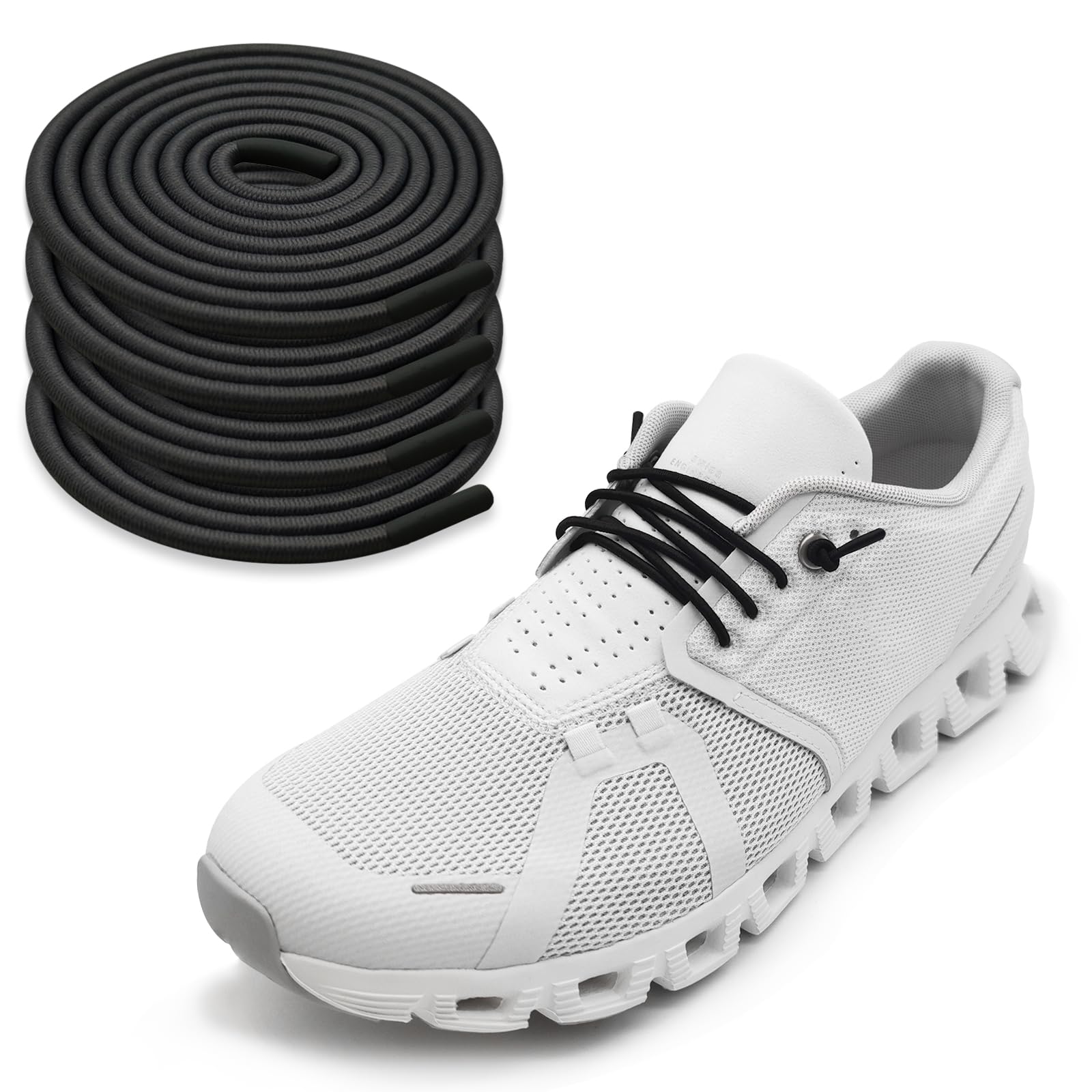 2 Pairs of Slim Stretch Shoelaces for On Cloud 5&6 Running Shoes, 2.5 mm Round L
