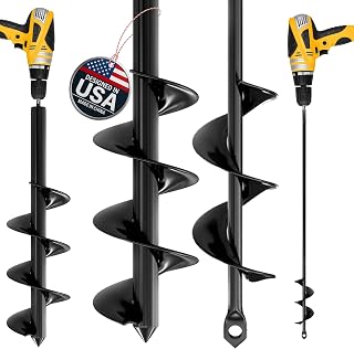 K-Brands Auger Drill Bit for Planting 2 Pack 1.6" x 16" & 3.5" x 16" Set | Garden Spiral Hole and Bulb Planter Tool for Umbrella Holes - Compatible with 3/8 Inch Hex Drive