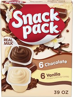Snack Pack Chocolate and Vanilla Pudding Cups, 3.25 oz., 12-ct Family Pack | Made with real milk; great for office snacks, lunchbox school snacks; also perfect for an after-dinner sweet treat or dessert