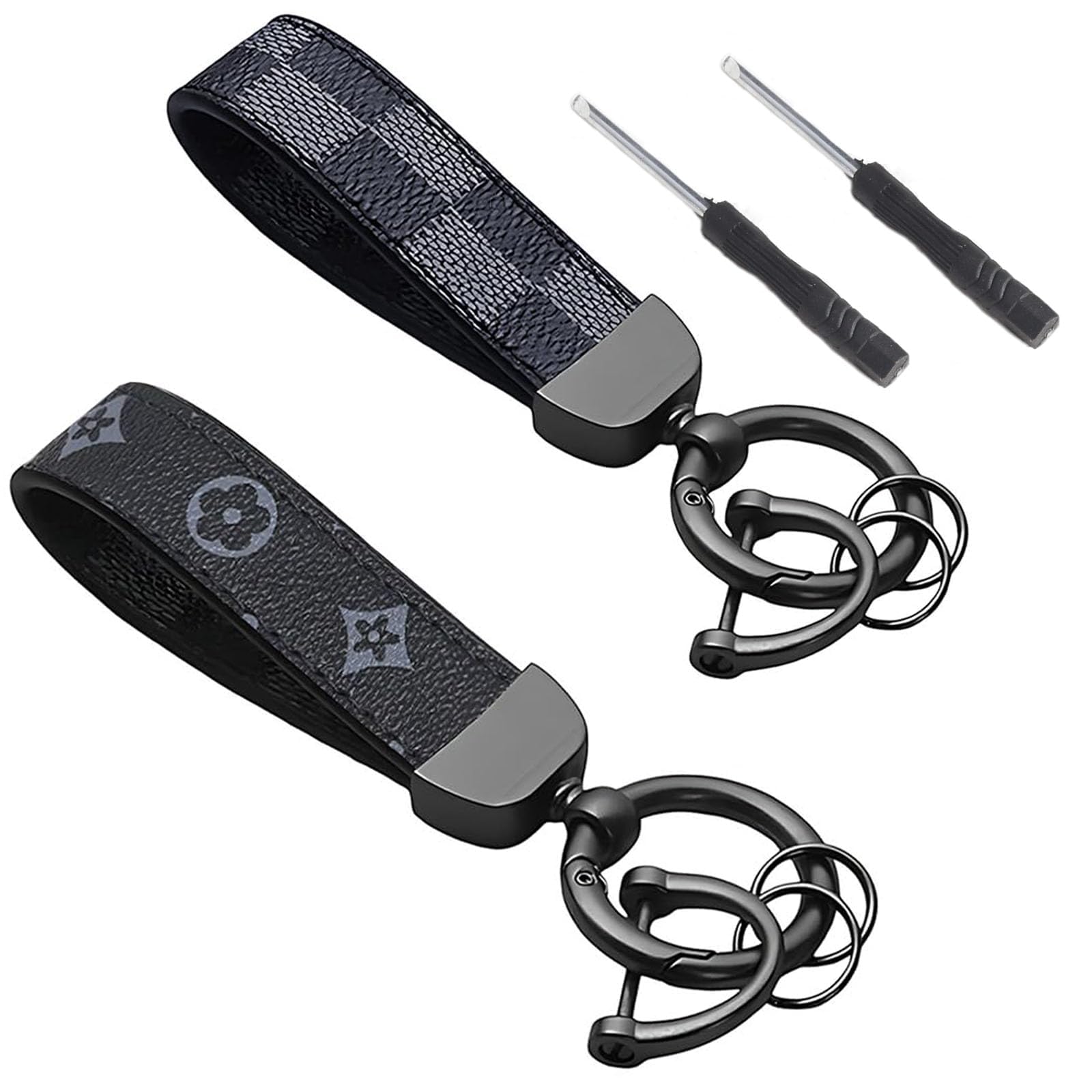 JOOTUEPO 2 PCS Genuine Leather Car Keychain, Universal Key Fob Keychain Leather 
