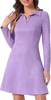 Allegra K Women's Faux Suede Dress Western Long Sleeve Fall A-Line Mini Dresses Cowgirl Outfit