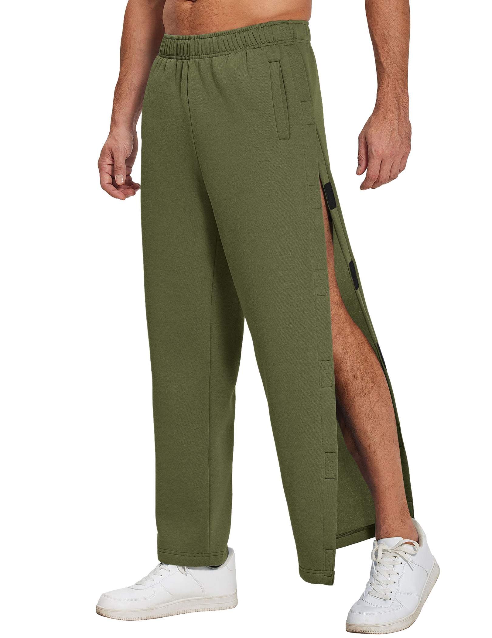 Deyeek Mens Fleece Tear Off Loose Fit Knee Pants Spare Side Snaps Pockets