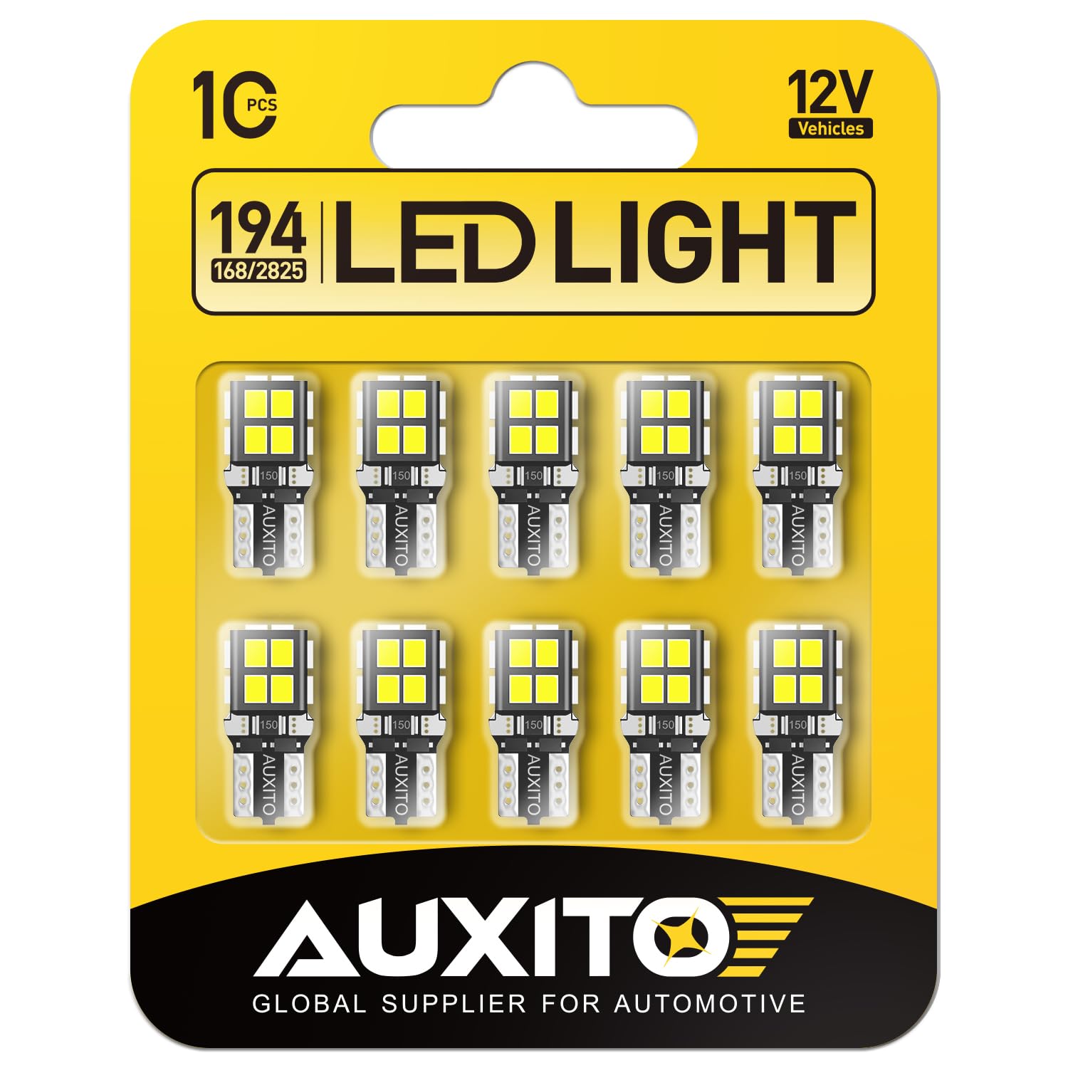 AUXITO 194 LED Bulb 6000K White 168 2825 W5W T10 Wedge 14-SMD Interior Car Bulbs