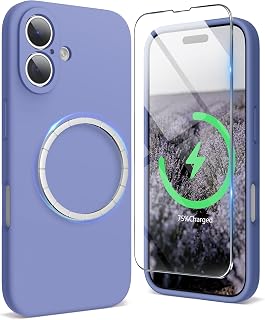 SURPHY Designed for iPhone 16 Plus Case Compatible with MagSafe (6.7 inch 2024), with Screen Protector Liquid Silicone Phone Case (Camera Protective, Soft Microfiber Lining) (Lavender Gray)