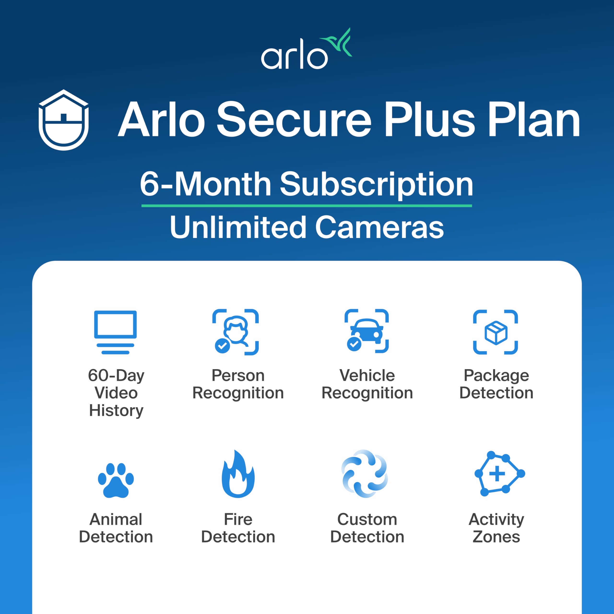 Arlo Early Warning System Plan - 6 Mo Secure Plus, Unlimited Cameras | AI detect