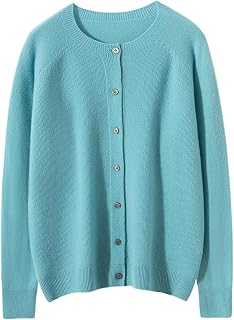 Women's 100% Merino Wool Crew Neck Cardigan Lightweight Sweaters