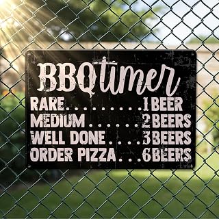 Funny BBQ Timer Metal Tin Sign Vintage Man Cave Decoration BBQ Quote Wall Signs for Home Kitchen Restaurant Camping Fathers Day