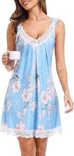 Lovasy Nighties for Women Soft Ladies Nightdresses Loose Chemise Night Dress with Lace