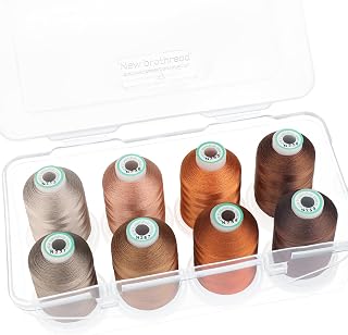 New brothread 8 Spools Embroidery Machine Thread with Box -Different Brown | 100% Polyester, Snap Spools to Lock Thread Tails, 1000M (1100Y) Each Spool, Used for for Embroidery & Quilting