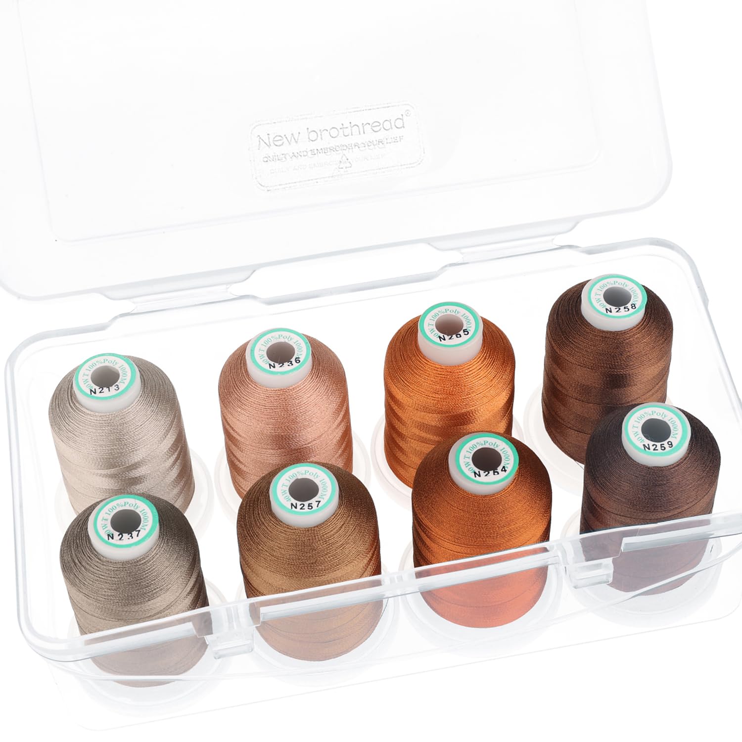 New brothread 8 Spools Embroidery Machine Thread with Box -Different Brown | 100