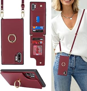 Lipvina for Samsung Galaxy Note 10 Plus Case with Strap,Wine Red