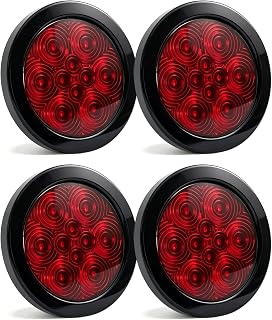 Lumvraneo 4" Round LED Trailer Lights, Red 4 Pack, 12V | 4-inch round, 4 red, IP65 waterproof, 3-wire plug-and-play, stop/turn/tail, high brightness