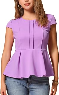 Allegra K Work Blouse for Women Peplum Cap Sleeve Business Casual Tops