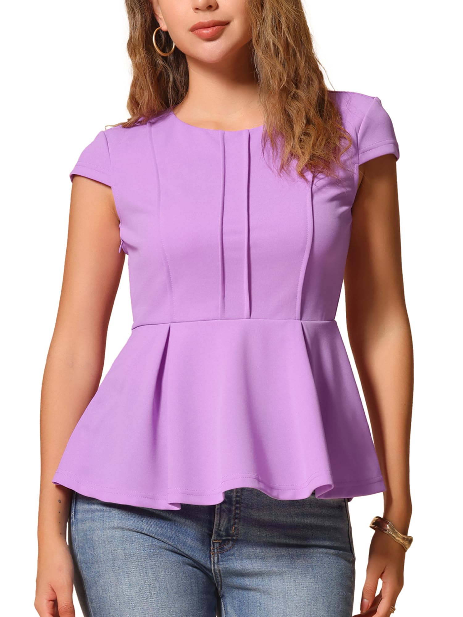 Allegra K Work Blouse for Women Peplum Cap Sleeve Business Casual Tops