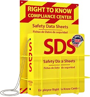 OSHA-Compliant SDS/MSDS Binder with Wall Mount, 2inch 3-Ring, High-Visibility Yellow & Red, Holds up to 400 Sheets, Bilingual (English/Spanish), Durable & Easy to Install for Workplace Safety