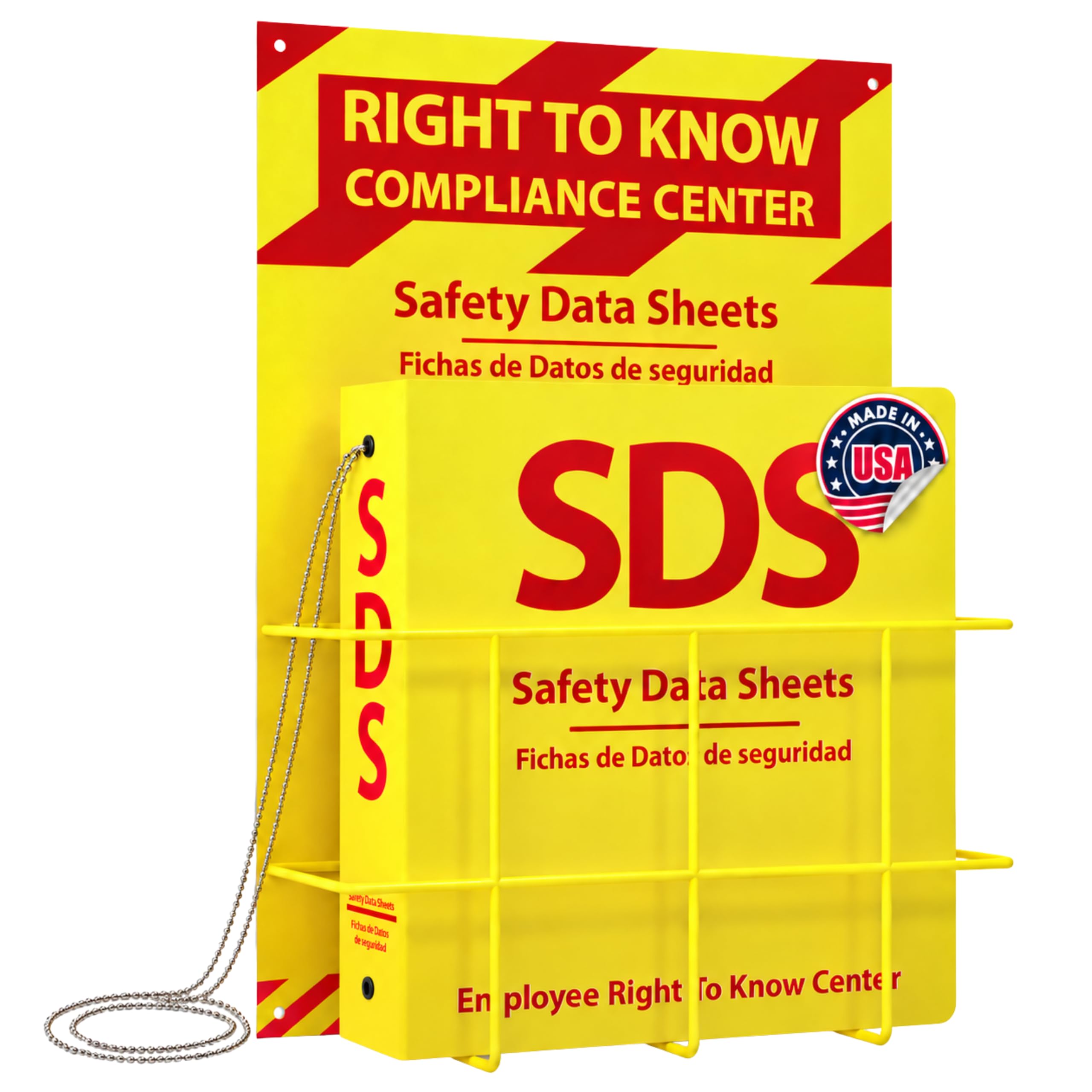 OSHA-Compliant SDS/MSDS Binder with Wall Mount, 2inch 3-Ring, High-Visibility Ye