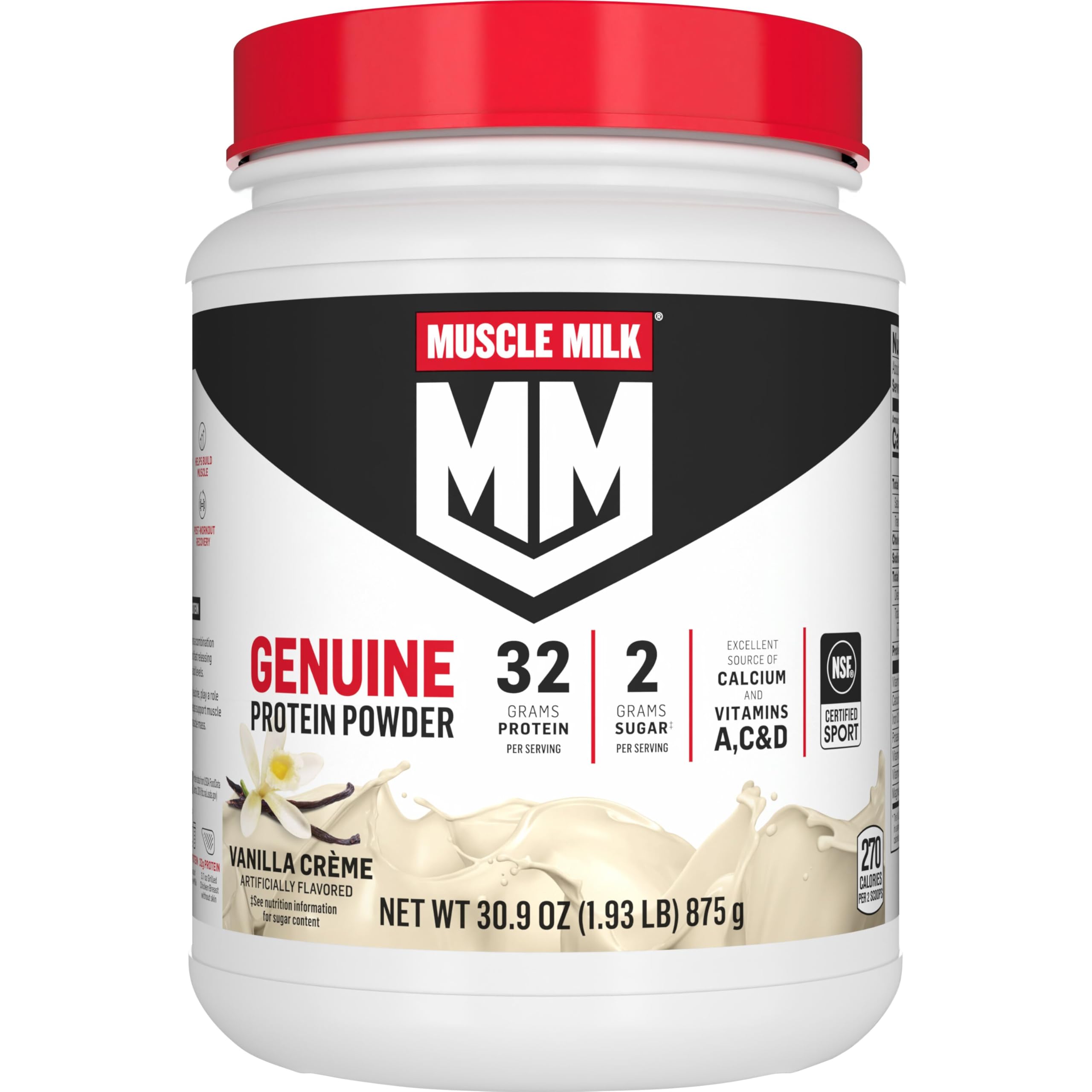 Muscle Milk Genuine Protein Powder, Vanilla Crème, 1.93 Pounds, 12 Servings, 32g