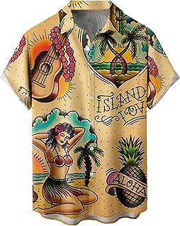 Hawaiian Shirts for Men, Print Casual Short Sleeve Button Down Resort Shirts Beach Shirt