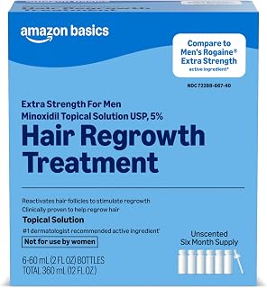 Amazon Basics Minoxidil Topical Solution USP, 5 Percent, Hair Regrowth Treatment for Men, Extra Strength, 12 Fluid Ounces (Previously Amazon Basic Care)